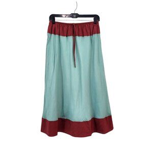 Din Women's Silk Blend Colorblock A-line Midi Skirt - 10